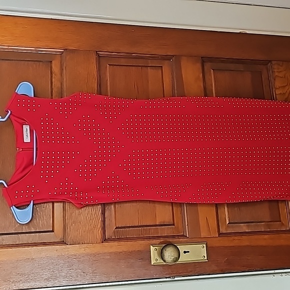 NWOT Calvin Klein Womans Size 2 stunning Red dress with embellishments. - Picture 6 of 8